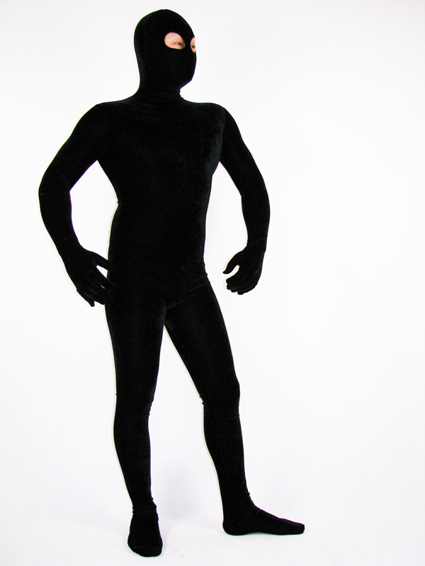 Black Velvet Unisex Open Eyes Zentai Suit - Click Image to Close